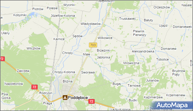 mapa Jabłonka gmina Poddębice, Jabłonka gmina Poddębice na mapie Targeo
