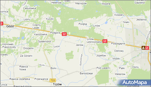 mapa Janów gmina Tczów, Janów gmina Tczów na mapie Targeo