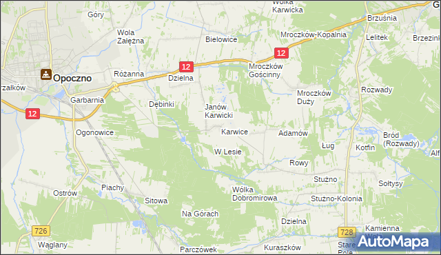 mapa Karwice gmina Opoczno, Karwice gmina Opoczno na mapie Targeo