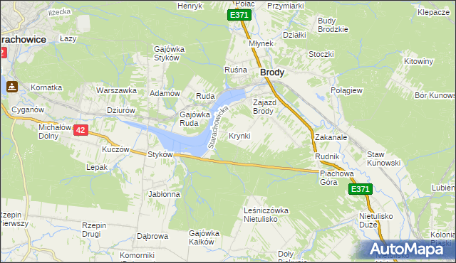 mapa Krynki gmina Brody, Krynki gmina Brody na mapie Targeo
