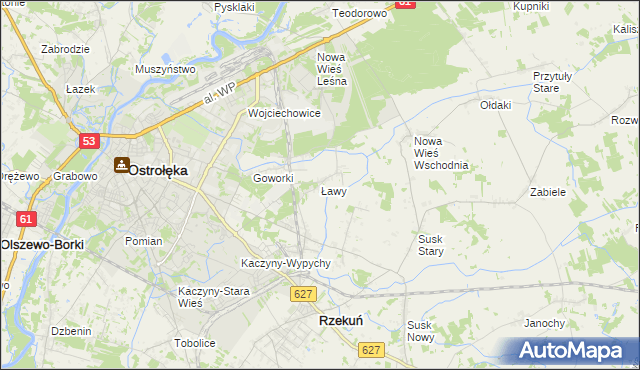 mapa Ławy gmina Rzekuń, Ławy gmina Rzekuń na mapie Targeo