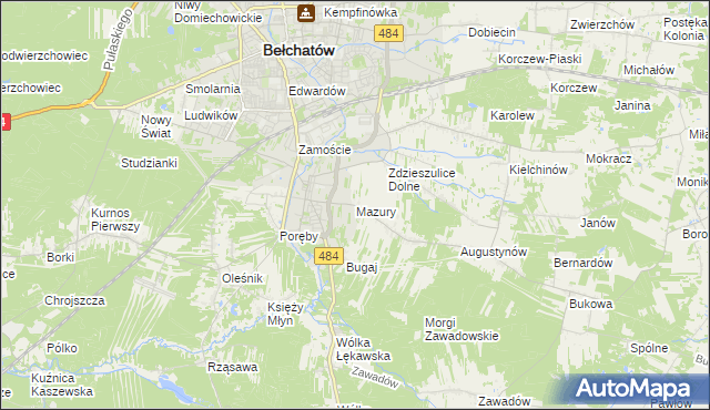 mapa Mazury gmina Bełchatów, Mazury gmina Bełchatów na mapie Targeo