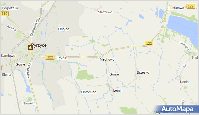 mapa Mechowo gmina Pyrzyce, Mechowo gmina Pyrzyce na mapie Targeo