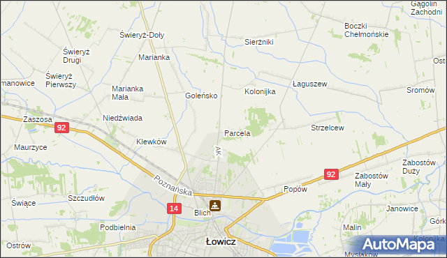 mapa Parcela gmina Łowicz, Parcela gmina Łowicz na mapie Targeo