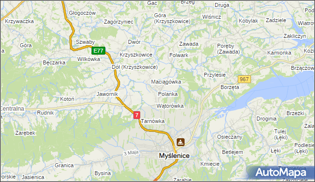 mapa Polanka gmina Myślenice, Polanka gmina Myślenice na mapie Targeo