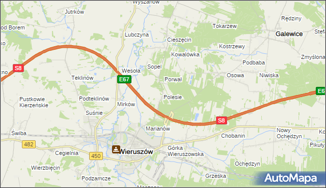 mapa Polesie gmina Wieruszów, Polesie gmina Wieruszów na mapie Targeo