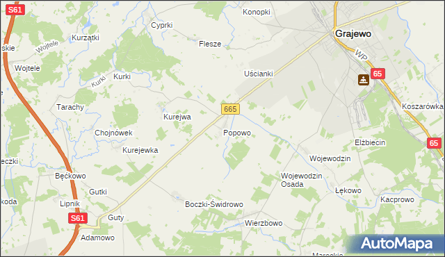 mapa Popowo gmina Grajewo, Popowo gmina Grajewo na mapie Targeo