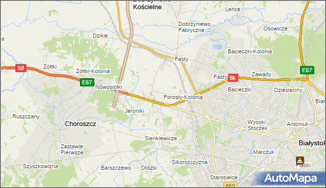 mapa Porosły-Kolonia, Porosły-Kolonia na mapie Targeo