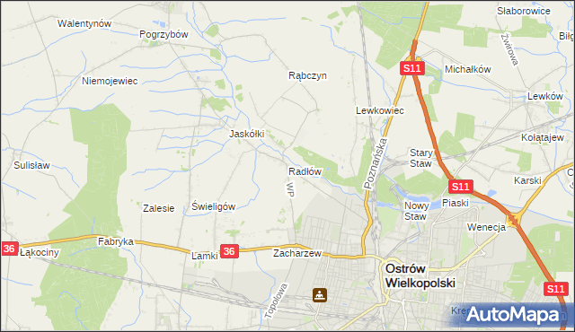 mapa Radłów gmina Raszków, Radłów gmina Raszków na mapie Targeo