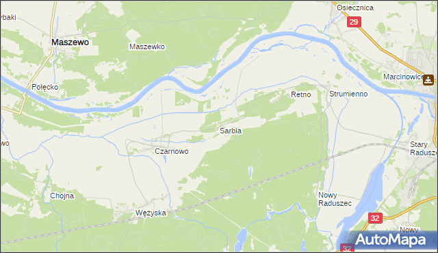 mapa Sarbia gmina Krosno Odrzańskie, Sarbia gmina Krosno Odrzańskie na mapie Targeo