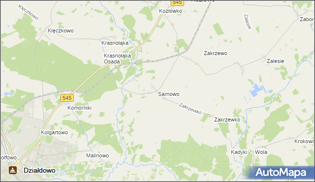 mapa Sarnowo gmina Kozłowo, Sarnowo gmina Kozłowo na mapie Targeo