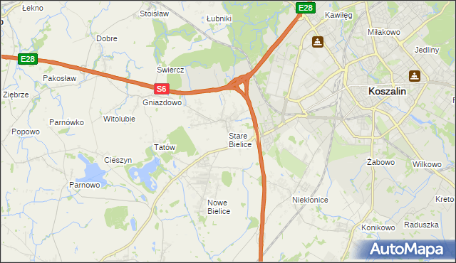 mapa Stare Bielice gmina Biesiekierz, Stare Bielice gmina Biesiekierz na mapie Targeo