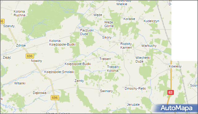 mapa Trebień, Trebień na mapie Targeo