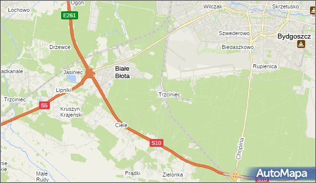 mapa Trzciniec gmina Białe Błota, Trzciniec gmina Białe Błota na mapie Targeo