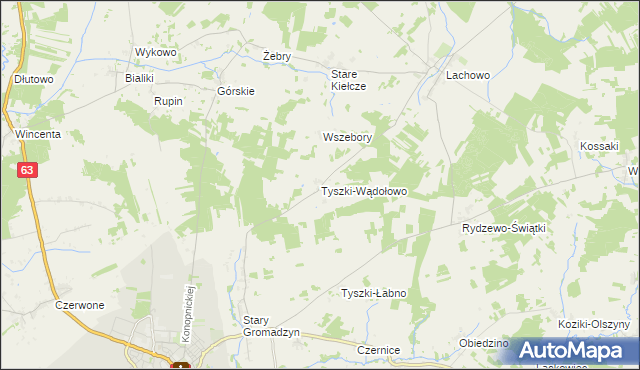 mapa Tyszki-Wądołowo, Tyszki-Wądołowo na mapie Targeo