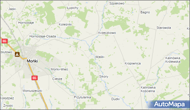 mapa Waśki gmina Mońki, Waśki gmina Mońki na mapie Targeo