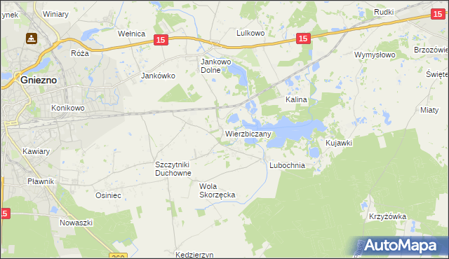 mapa Wierzbiczany gmina Gniezno, Wierzbiczany gmina Gniezno na mapie Targeo