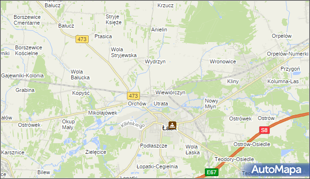 mapa Wiewiórczyn gmina Łask, Wiewiórczyn gmina Łask na mapie Targeo
