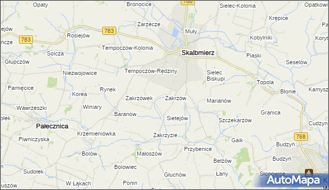 mapa Zakrzów gmina Skalbmierz, Zakrzów gmina Skalbmierz na mapie Targeo