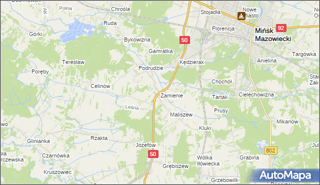 mapa Zamienie gmina Mińsk Mazowiecki, Zamienie gmina Mińsk Mazowiecki na mapie Targeo