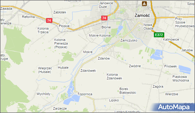 mapa Żdanów gmina Zamość, Żdanów gmina Zamość na mapie Targeo