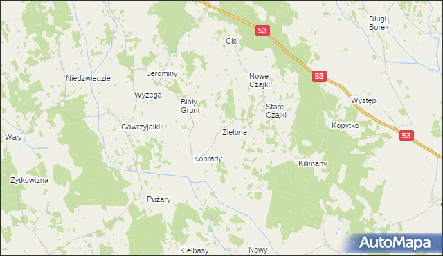 mapa Zielone gmina Świętajno, Zielone gmina Świętajno na mapie Targeo
