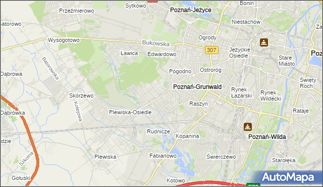 mapa Grunwald gmina Poznań, Grunwald gmina Poznań na mapie Targeo