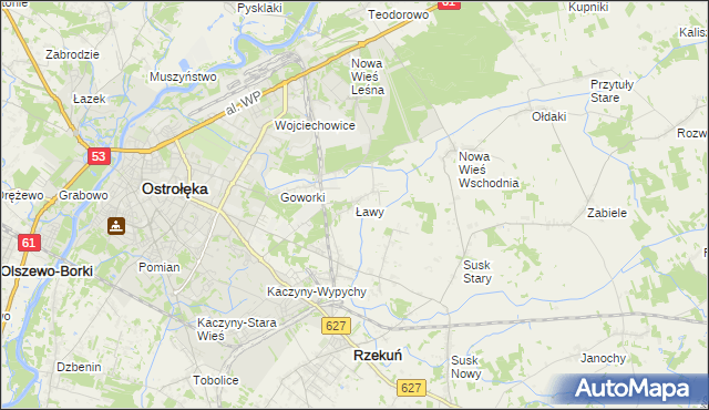 mapa Ławy gmina Rzekuń, Ławy gmina Rzekuń na mapie Targeo