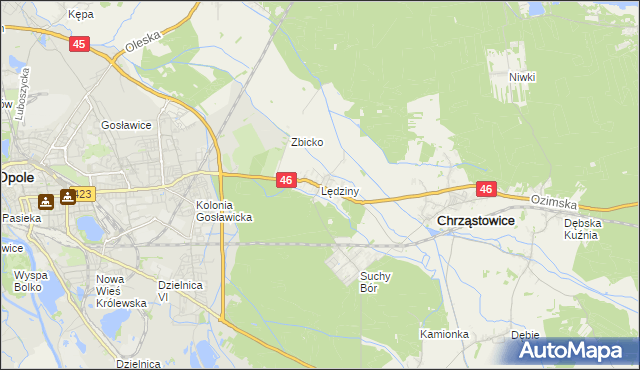 mapa Lędziny gmina Chrząstowice, Lędziny gmina Chrząstowice na mapie Targeo
