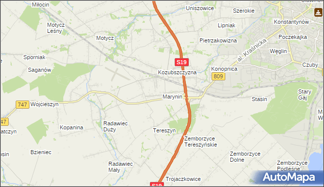 mapa Marynin gmina Konopnica, Marynin gmina Konopnica na mapie Targeo