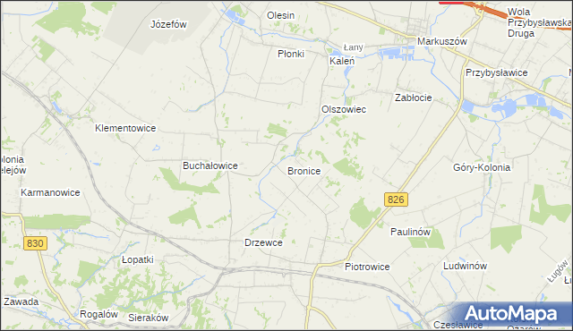 mapa Bronice gmina Nałęczów, Bronice gmina Nałęczów na mapie Targeo