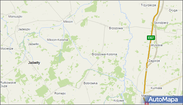 mapa Brzozowa-Kolonia, Brzozowa-Kolonia na mapie Targeo