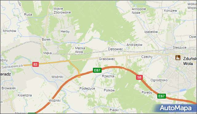 mapa Grabowiec gmina Sieradz, Grabowiec gmina Sieradz na mapie Targeo