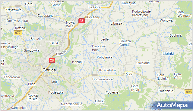 mapa Kobylanka gmina Gorlice, Kobylanka gmina Gorlice na mapie Targeo
