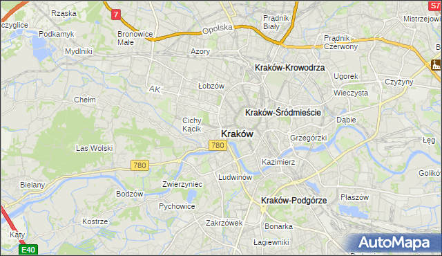 mapa Krakowa, Kraków na mapie Targeo
