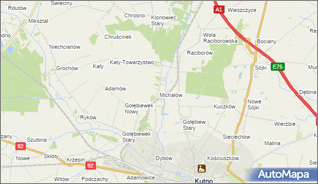 mapa Michałów gmina Kutno, Michałów gmina Kutno na mapie Targeo