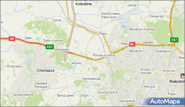 mapa Porosły-Kolonia, Porosły-Kolonia na mapie Targeo