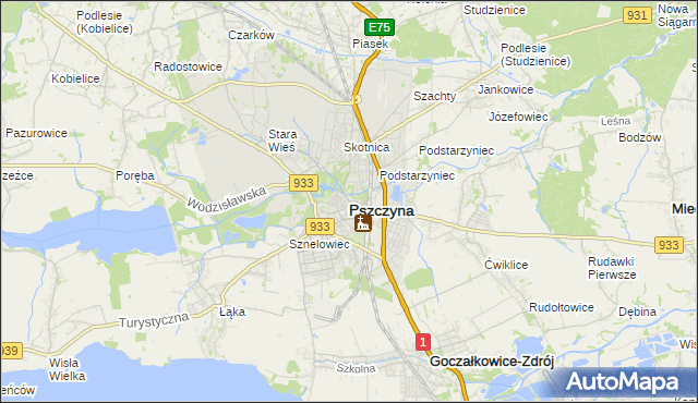 mapa Pszczyny, Pszczyna na mapie Targeo