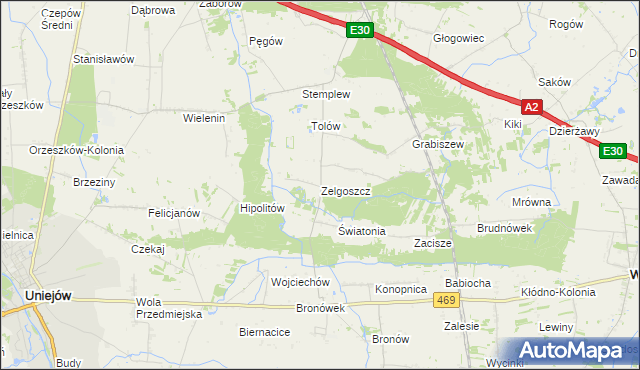 mapa Zelgoszcz gmina Wartkowice, Zelgoszcz gmina Wartkowice na mapie Targeo