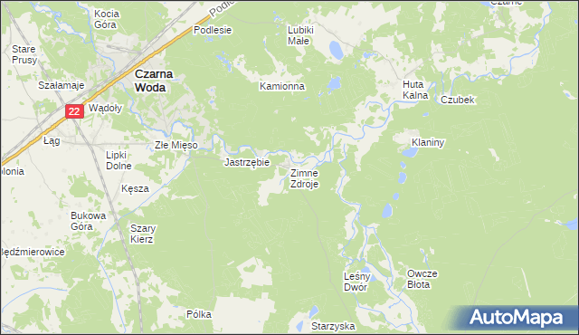 mapa Zimne Zdroje gmina Osieczna, Zimne Zdroje gmina Osieczna na mapie Targeo