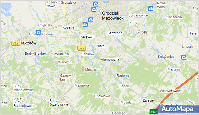 mapa Adamowizna gmina Grodzisk Mazowiecki, Adamowizna gmina Grodzisk Mazowiecki na mapie Targeo