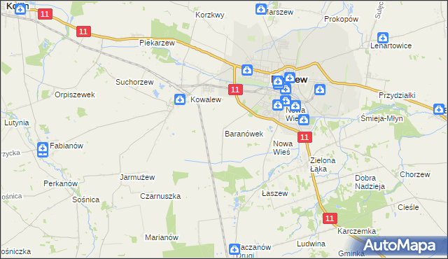 mapa Baranówek gmina Pleszew, Baranówek gmina Pleszew na mapie Targeo