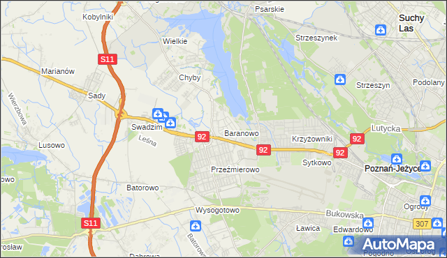 mapa Baranowo gmina Tarnowo Podgórne, Baranowo gmina Tarnowo Podgórne na mapie Targeo