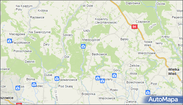mapa Będkowice gmina Wielka Wieś, Będkowice gmina Wielka Wieś na mapie Targeo