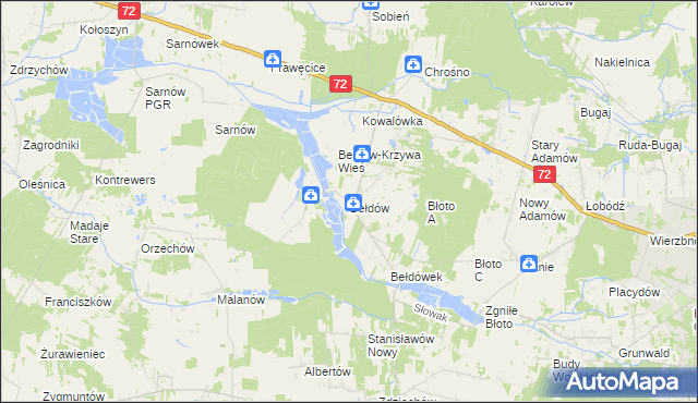 mapa Bełdów, Bełdów na mapie Targeo