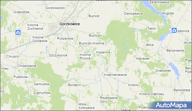 mapa Białek gmina Gorzkowice, Białek gmina Gorzkowice na mapie Targeo