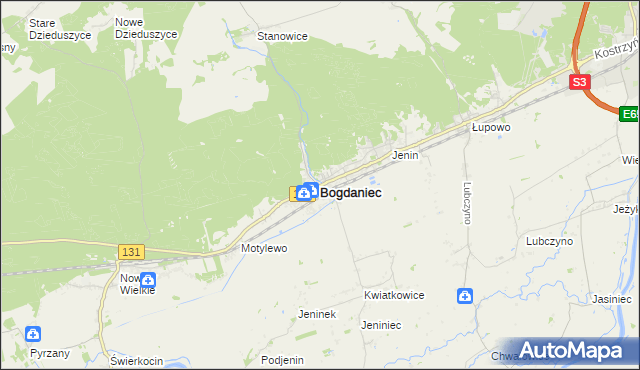 mapa Bogdaniec powiat gorzowski, Bogdaniec powiat gorzowski na mapie Targeo