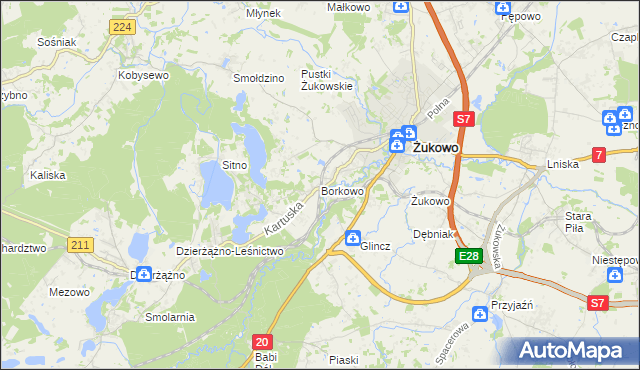 mapa Borkowo gmina Żukowo, Borkowo gmina Żukowo na mapie Targeo