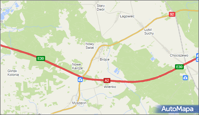mapa Brójce gmina Trzciel, Brójce gmina Trzciel na mapie Targeo