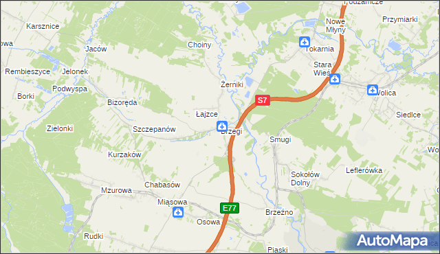 mapa Brzegi gmina Sobków, Brzegi gmina Sobków na mapie Targeo